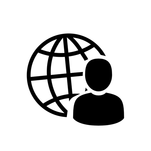 A globe and a icon of a person together to represent international student coordinator