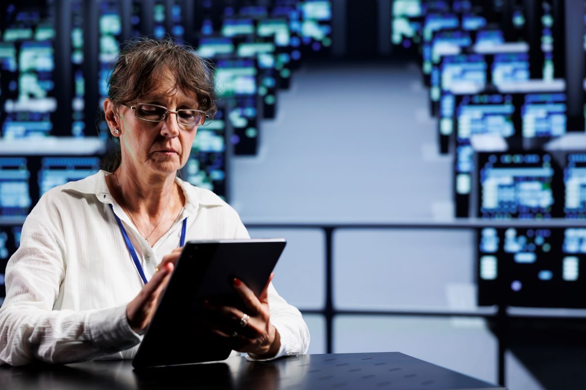 a woman using a tablet