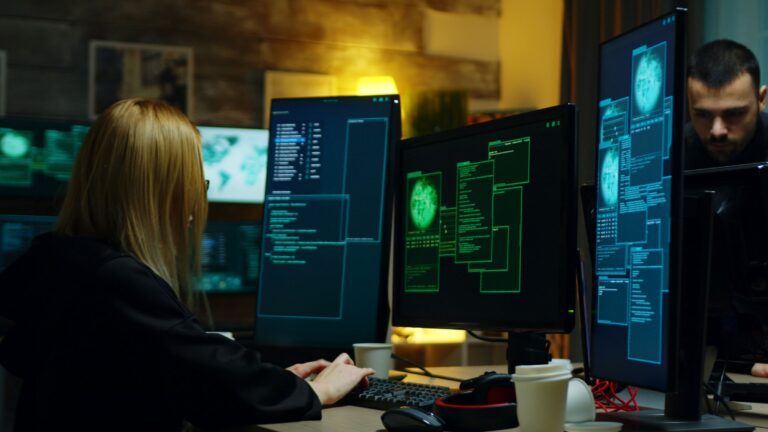 Female doing Cyber coding on screen